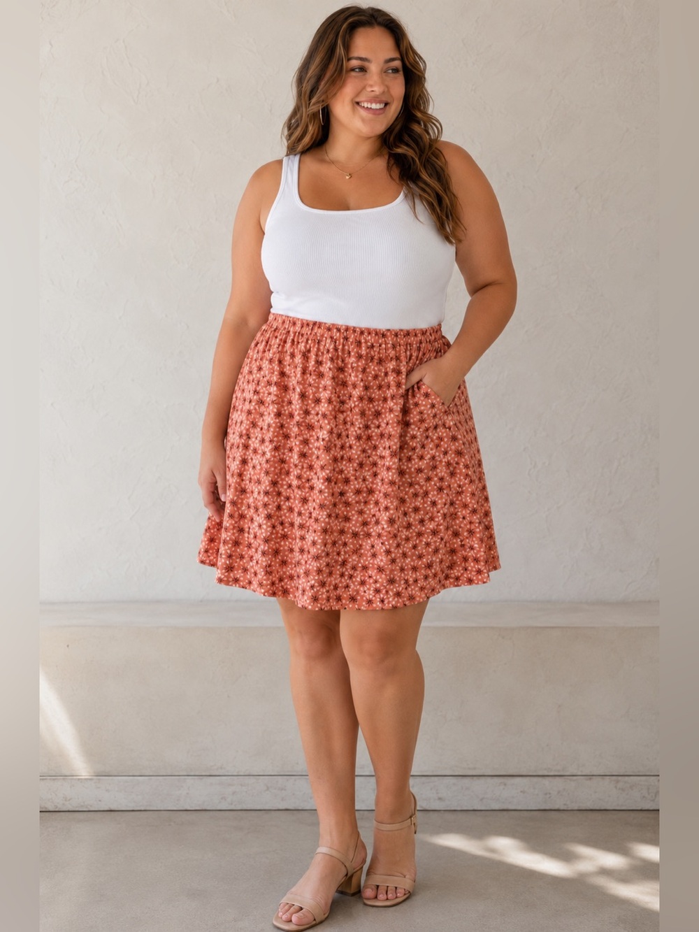 Vintage Rena Rowan Floral A-Line Skirt Peach Pink Size XL